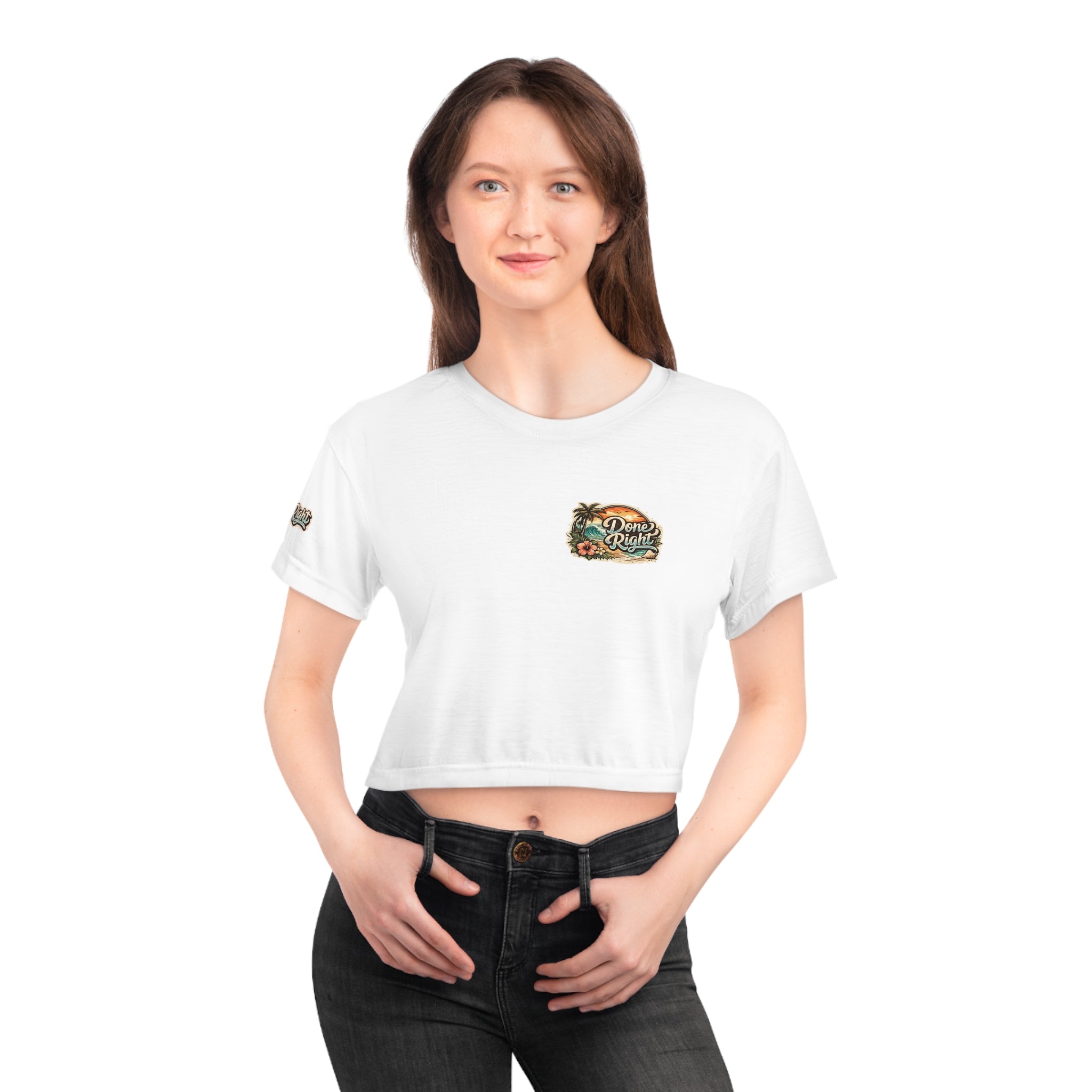 Done Right Mobile Repair Crop Tee — Retro Wrench Logo Phone Repair Tee
